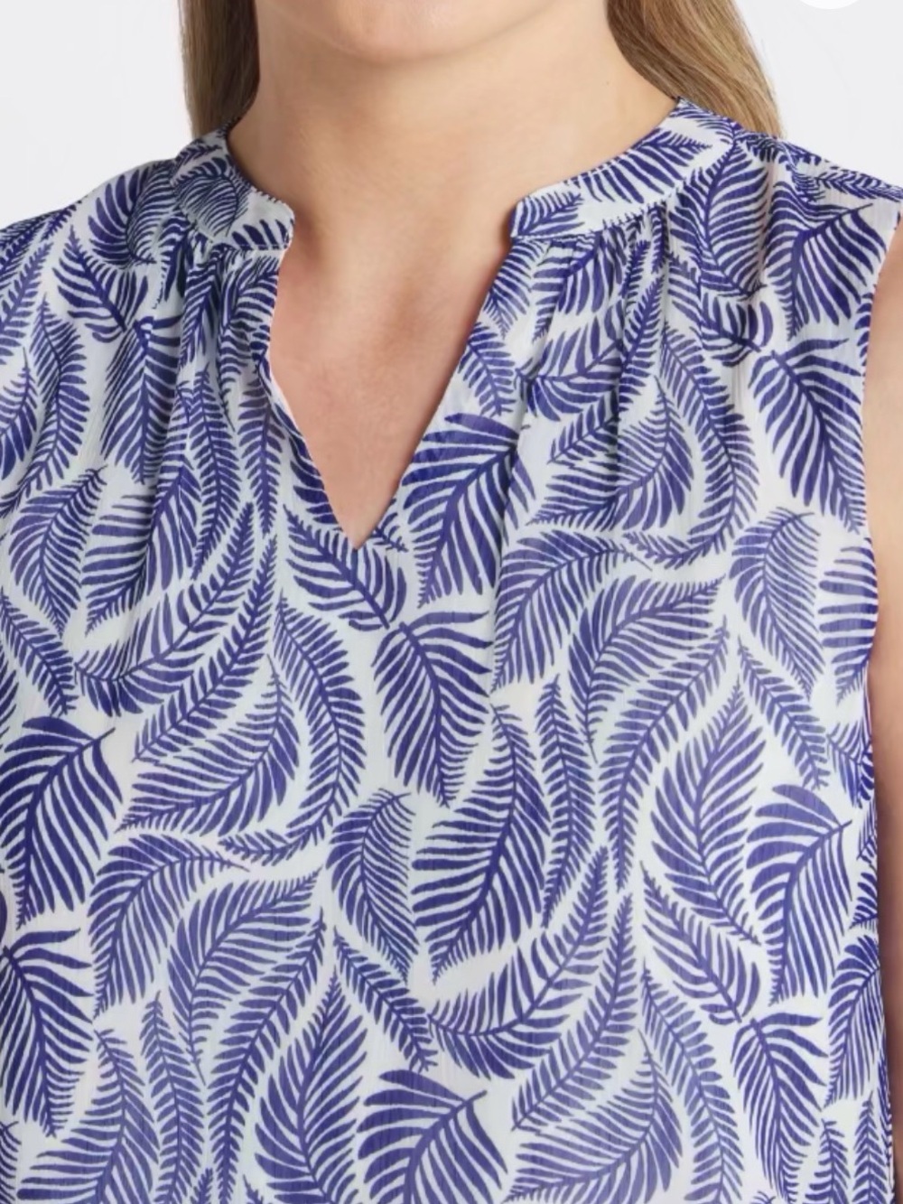 Papermoon Blue and White Sleeveless Leaf Print Blouse